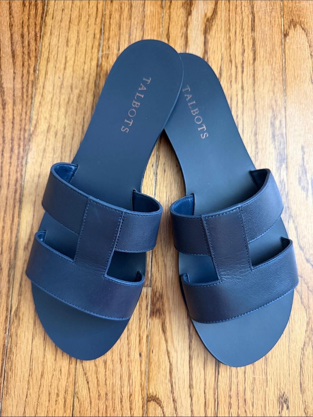 Talbots Navy Leather Slide Sandals - Double Strap Slip-On